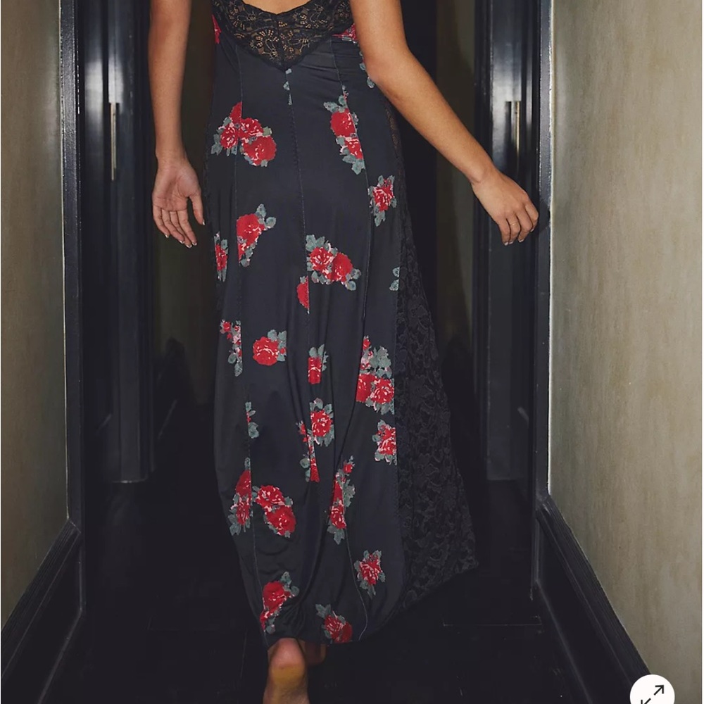 New Free People Love You Most Printed Maxi Slip Dress in Licorice Combo XL - Picture 2 of 3